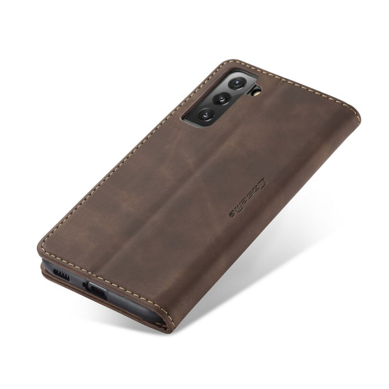 Etui CASEME do Samsung Galaxy S21 FE, Leather Wallet Case, kawowe