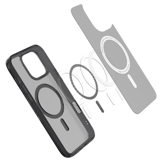 Etui z MagSafe Spigen do iPhone 16 Pro, Ultra Hybrid "T", matowe przezroczyste / czarne + Szkło