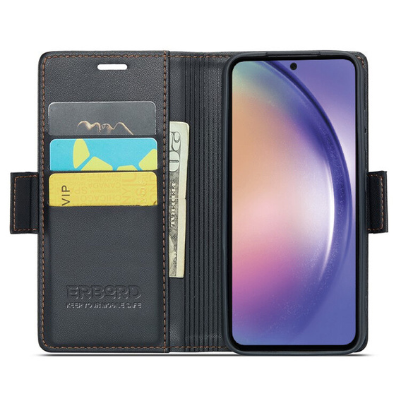 Etui do Samsung Galaxy A55, ERBORD Glossy Litchi, portfel z klapką, czarne