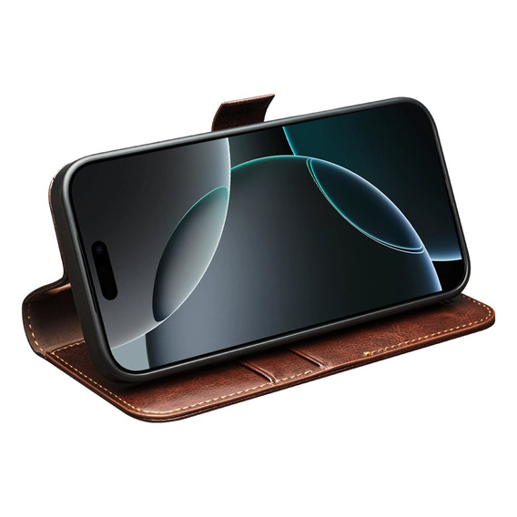 Etui ze skóry z klapką QIALINO Genuine Cow Leather do iPhone 17 Pro, brązowy