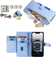 Etui z klapką do iPhone 16E, Wallet Zipper Pocket, niebieskie