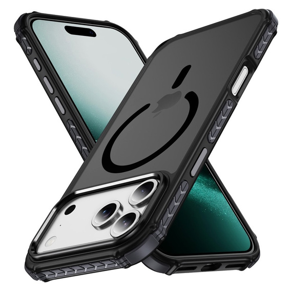 Etui Matt Case do iPhone 17 Pro, pancerne, do MagSafe, przydymione z czarnymi bokami