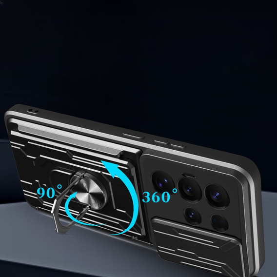 Etui z podstawką i przesuwaną osłoną aparatu do Samsung Galaxy S25 Ultra – czarne