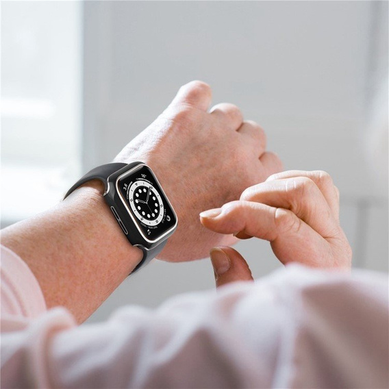 2w1 Etui + Szkło Hartowane do Apple Watch 7/8/9 45mm - Czarny / Srebrny