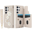 Etui do Samsung Galaxy S24 Ultra, Leather Flower Card Slot, beżowe