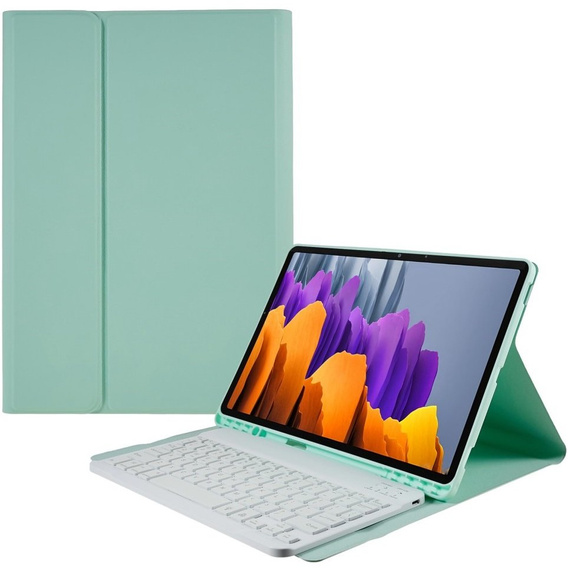 Etui z klawiaturą do Galaxy Tab S7+ Plus / S8+ Plus /S7 FE T730 T733, Pen Slot, miętowe