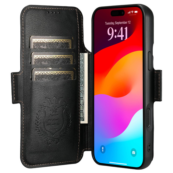 Etui z klapką 2w1 do iPhone 17 Pro Max, SUTENI, do MagSafe, czarne