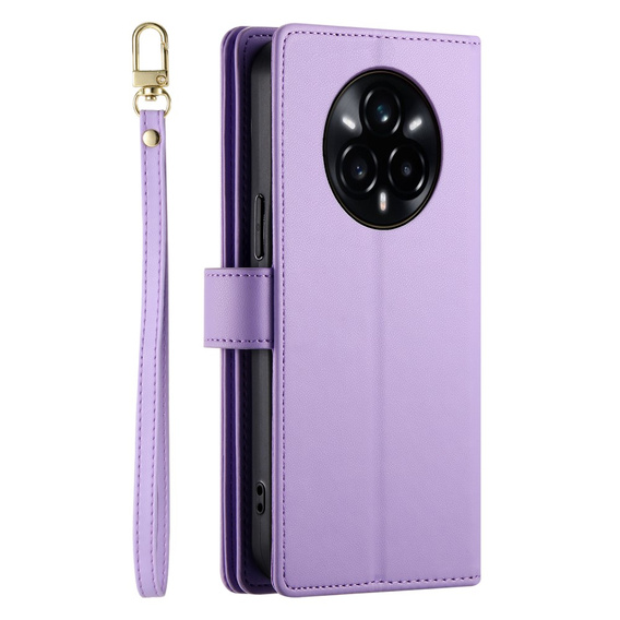 Etui z klapką do Realme 14 Pro 5G, Wallet Zipper Pocket, fioletowe
