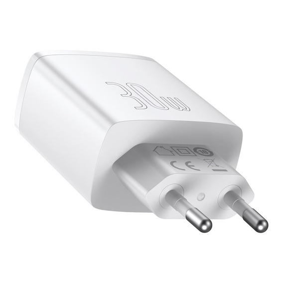 Baseus Compact PD 30W – ładowarka sieciowa z 3 portami (1x USB-C, 2x USB-A), biała