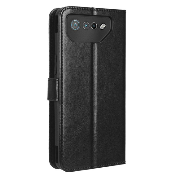Etui z klapką do Asus ROG Phone 7 5G, Crazy Horse Wallet, czarne