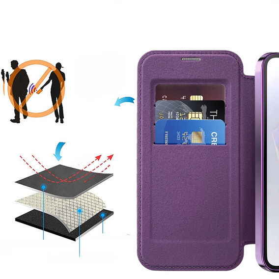 Etui z klapką do Samsung Galaxy A36 5G, RFID Wallet MagSafe z ochroną aparatu, fioletowe
