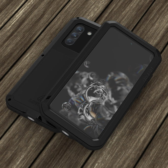 Etui Love Mei do Samsung Galaxy S21 FE, pancerne ze szkłem, czarne