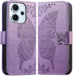 Etui z klapką do Oppo Reno 14F, portfelowe, Motyl, fioletowe