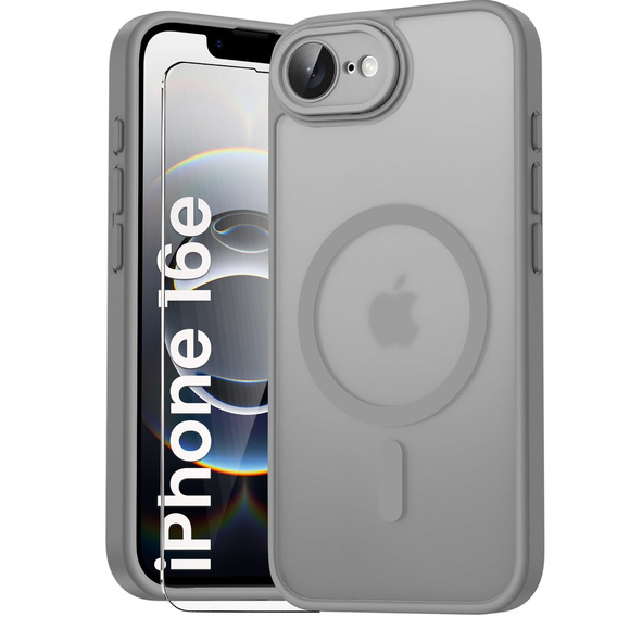 Etui do iPhone 16E, do MagSafe, ERBORD Matt Case, tytanowe szare + Szkło na ekran