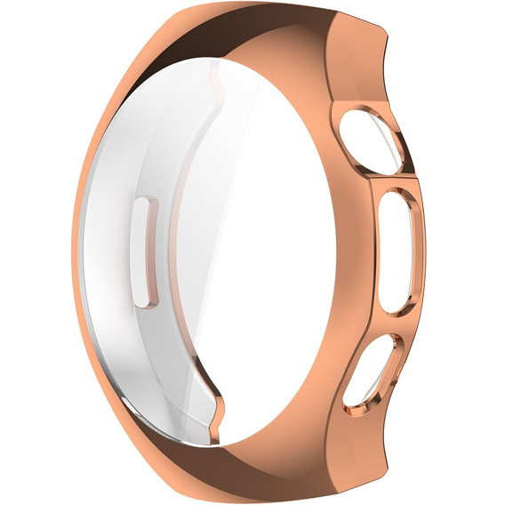 2w1 Etui silikonowe z osłoną ekranu do Huawei Watch 5 42mm – lekka ochrona wyświetlacza i boków - różowo-złote