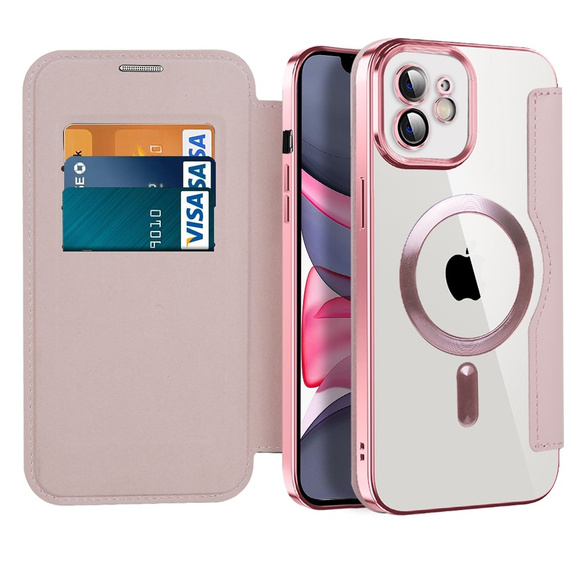 Etui z klapką do iPhone 11, RFID Wallet MagSafe z ochroną aparatu, różowe rose gold