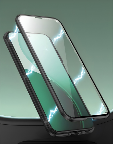 Etui do Oppo Reno 14, Magnetic Dual Glass, przezroczyste z czarnymi bokami