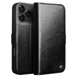 Etui ze skóry z klapką QIALINO Genuine Cow Leather do iPhone 17 Pro, czarny