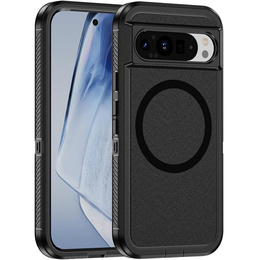 Etui z ramką ERBORD do Google Pixel 9 / Google Pixel 9 Pro, do MagSafe, czarne + Szkło hartowane