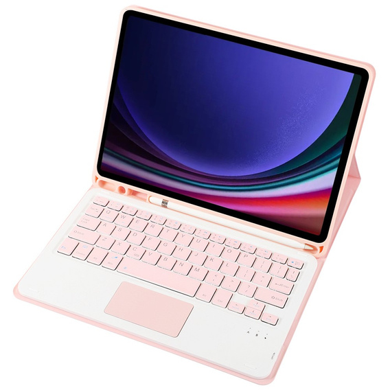 Etui z klawiaturą do Samsung Galaxy Tab S9, Leather Pen Slot TouchPad, różowe rose gold