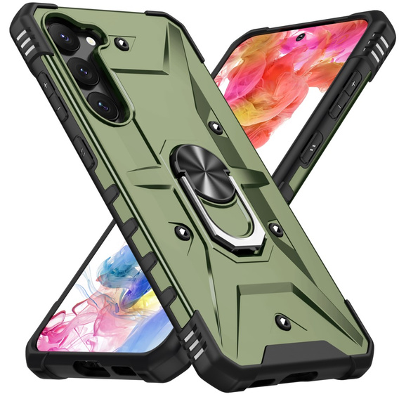 Etui pancerne do Samsung Galaxy S23, z ringiem, zielone