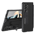 Etui do Samsung Galaxy Z Fold 5 5G, z podstawką, szkłem i rysikiem, skórzane, czarne