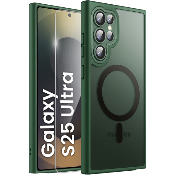 Etui do Samsung Galaxy S25 Ultra, do MagSafe, ERBORD Matt Case, zielone + Szkło na ekran