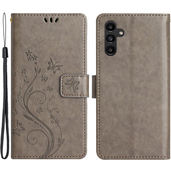 Etui z klapką do Samsung Galaxy A14 4G/5G, Butterfly, szare