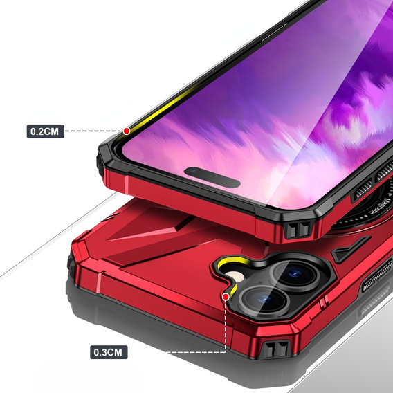 Etui do iPhone 16, pancerne z podstawką i MagSafe, czerwone