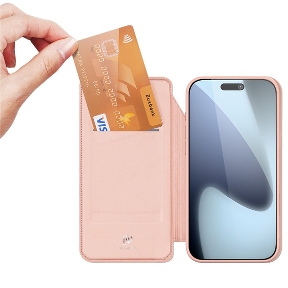 Etui Dux Ducis do iPhone 17 Pro Max, Skin Pro, z klapką, z miejscem na kartę, różowe