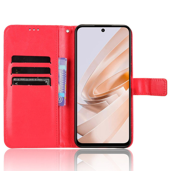 Etui z klapką do Xiaomi Redmi 13, Crazy Horse Wallet, czerwone