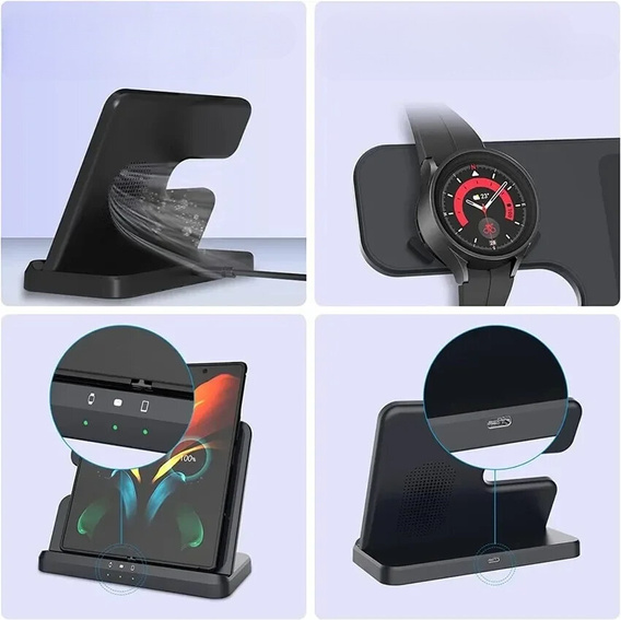 Ładowarka Indukcyjna ERBORD Samsung Trio 3w1 do Smartfona, Galaxy Watch i Galaxy Buds, czarna + ładowarka sieciowa 65W