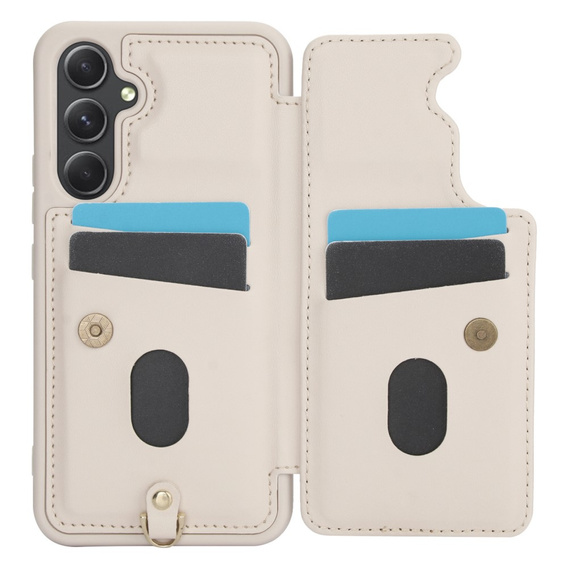 Etui do Samsung Galaxy A55 5G, Leather Flower Card Slot, beżowe