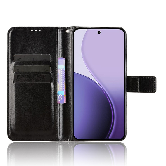 Etui z klapką do Oppo Reno 14, z fakturą Crazy Horse, czarne