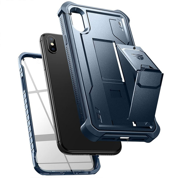 Etui pancerne do iPhone XR, Dexnor Full Body, granatowe