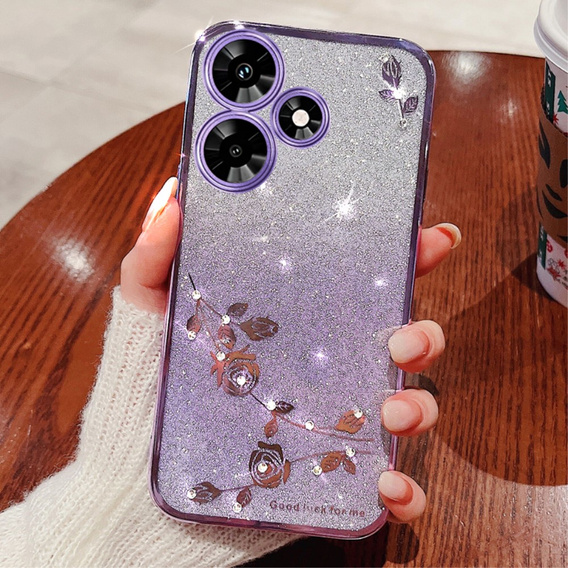 Etui do Infinix Hot 30, Glitter Flower, fioletowe