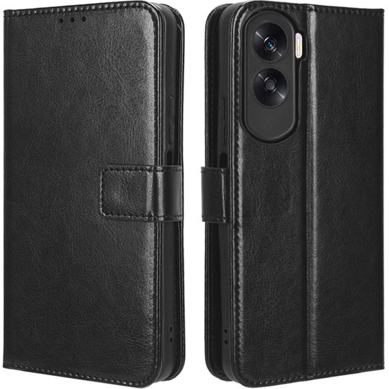 Etui z klapką do Honor 90 Lite 5G, Crazy Horse Wallet, czarne