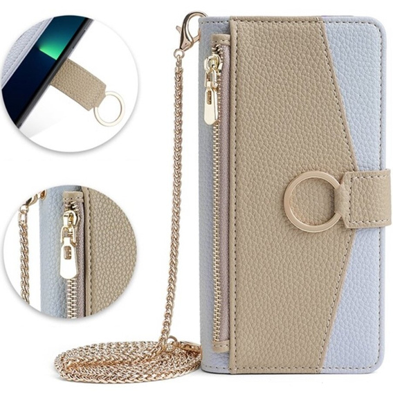 Etui z klapką do Samsung Galaxy S22, Wallet Zipper Pocket, z lusterkiem, niebieskie