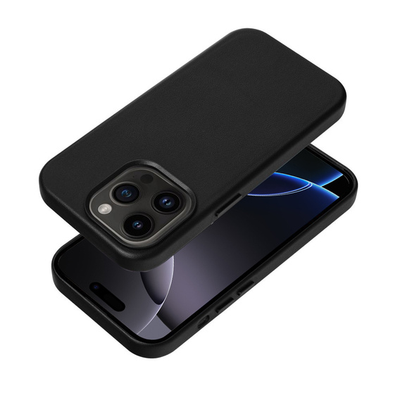 Skórzane Etui do MagSafe do iPhone 16 Pro Max, czarne + Szkło Hartowane 9H