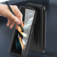 Etui do Samsung Galaxy Z Fold 5 5G, z podstawką, szkłem i rysikiem, skórzane, czarne