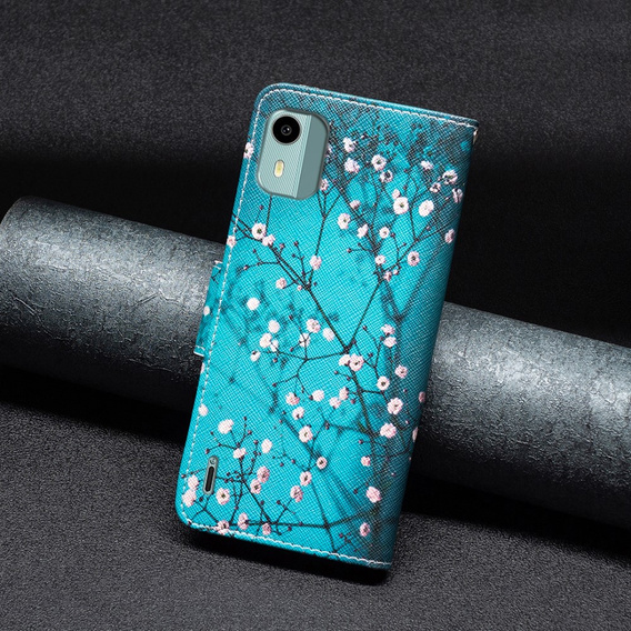 Etui z klapką do Nokia C12 4G, Wallet, Sakura niebieskie