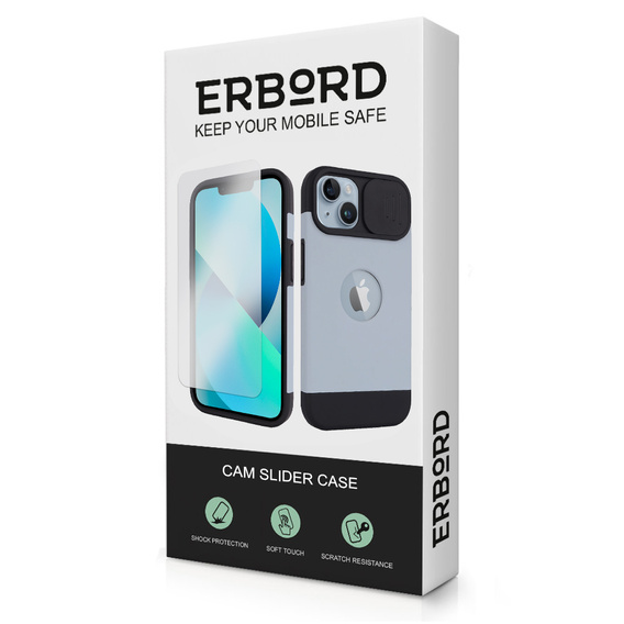 Etui ERBORD MagSafe Cam Slider do iPhone 13 / iPhone 14, niebieskie + Szkło na ekran
