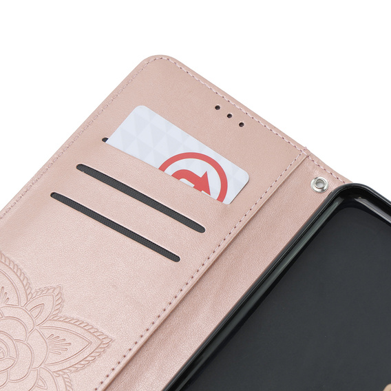 Etui z klapką do Xiaomi Poco F6 Pro, Butterfly, różowe rose gold