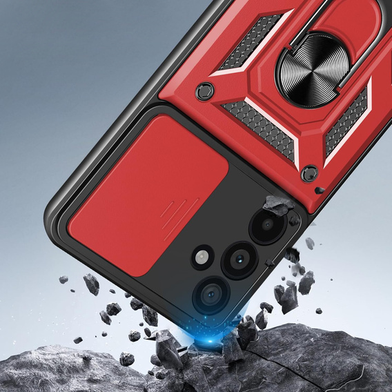 Etui pancerne do Samsung Galaxy A17 5G, z ochroną aparatu, z podstawką, czerwone