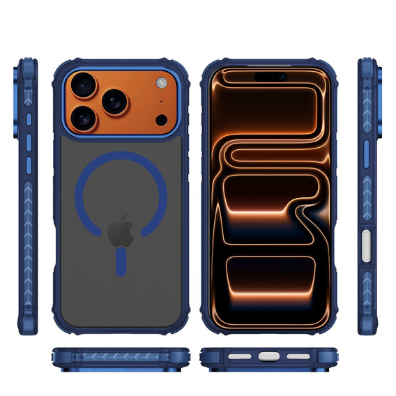 Etui Matt Case do iPhone 17 Pro Max, pancerne, do MagSafe, przydymione z niebieskimi bokami