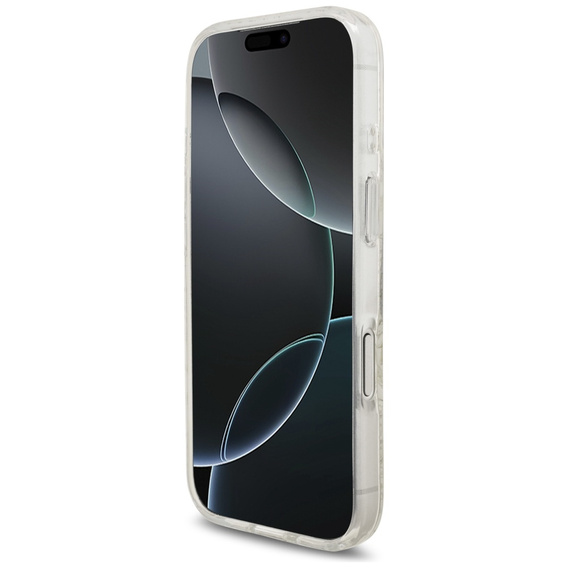 Etui Guess IML Flowers Electroplated Allover With Beads Strap, do MagSafe, z paskiem do iPhone 17 Pro