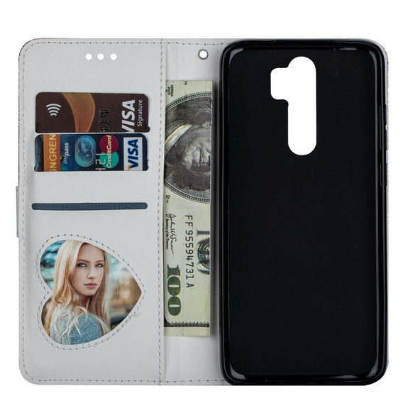 Etui z klapką do Xiaomi Redmi Note 8 Pro, Wallet Zippered, srebrne