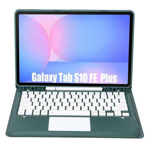 Futerał z klawiaturą bezprzewodową i touchpadem do tabletu Samsung Galaxy Tab S10 FE+ Plus X620/X626B - zielony