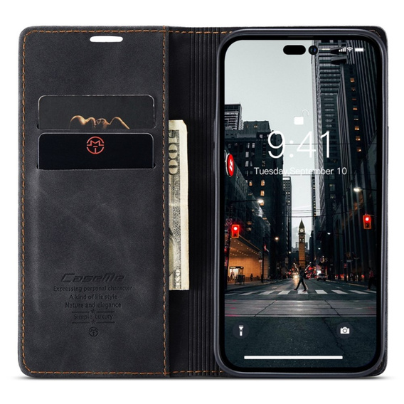 Etui CASEME do iPhone 14 Pro, Leather Wallet Case, czarne
