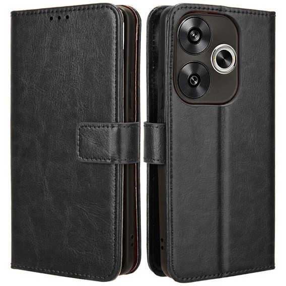 Etui z klapką do Xiaomi Poco F6, Crazy Horse Wallet, czarne